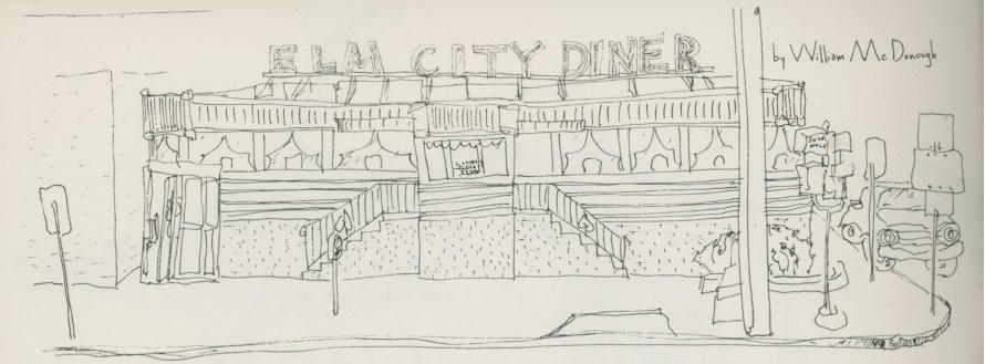 Pen sketch of the Elm City Diner by William McDonough