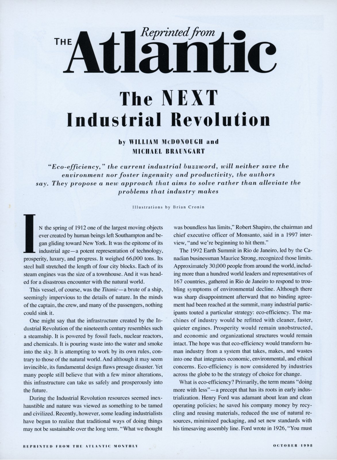 Title page of The NEXT Industrial Revolution, reprinted from The Atlantic