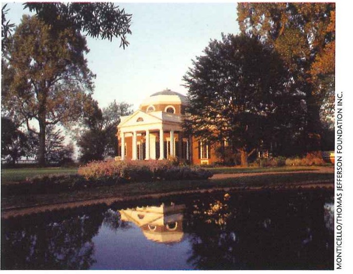 Monticello reflected in a pond at sunset