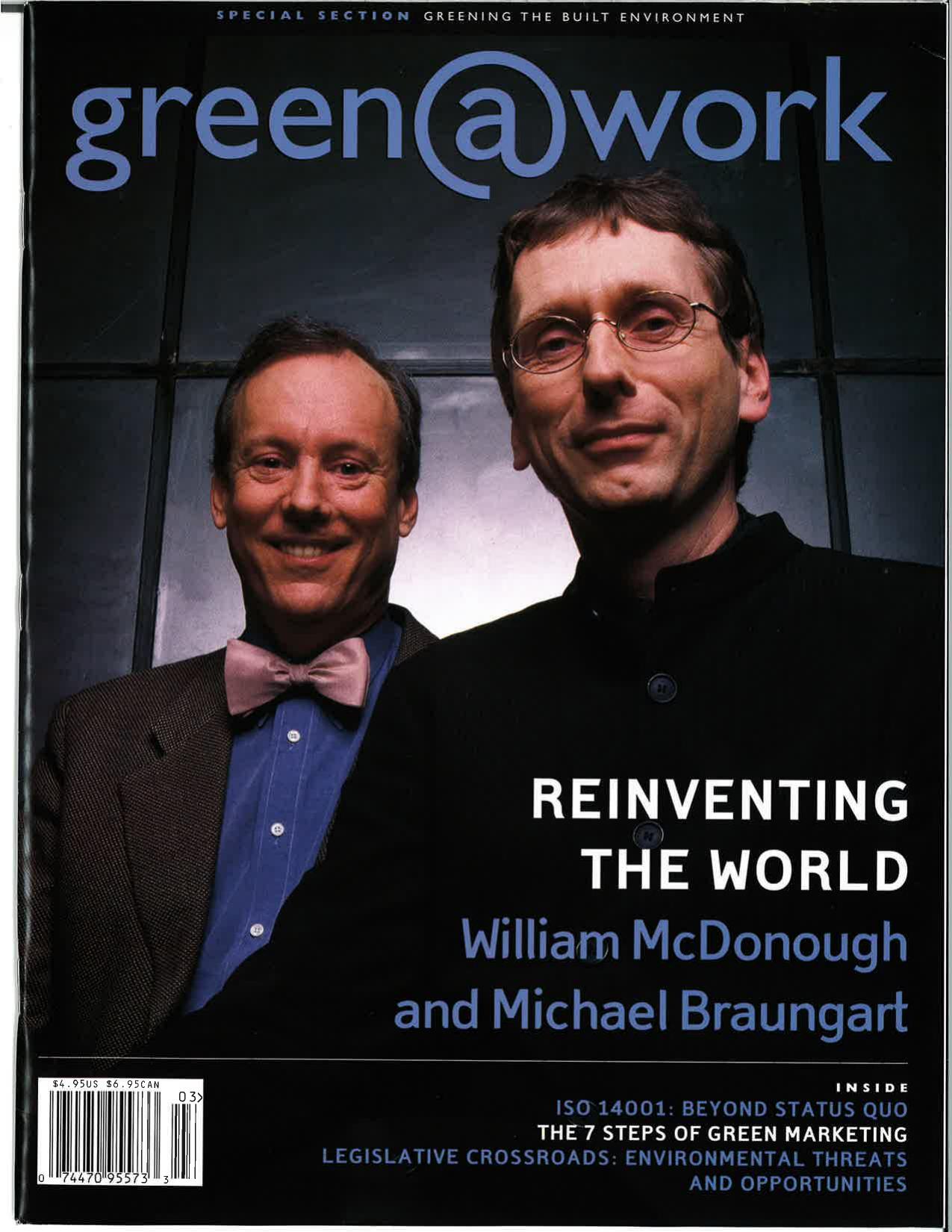 Cover of green@work magazine featuring William McDonough and Michael Braungart