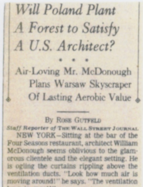 Front page column of The Wall Street Journal, October 23, 1989, with a sketch of William McDonough