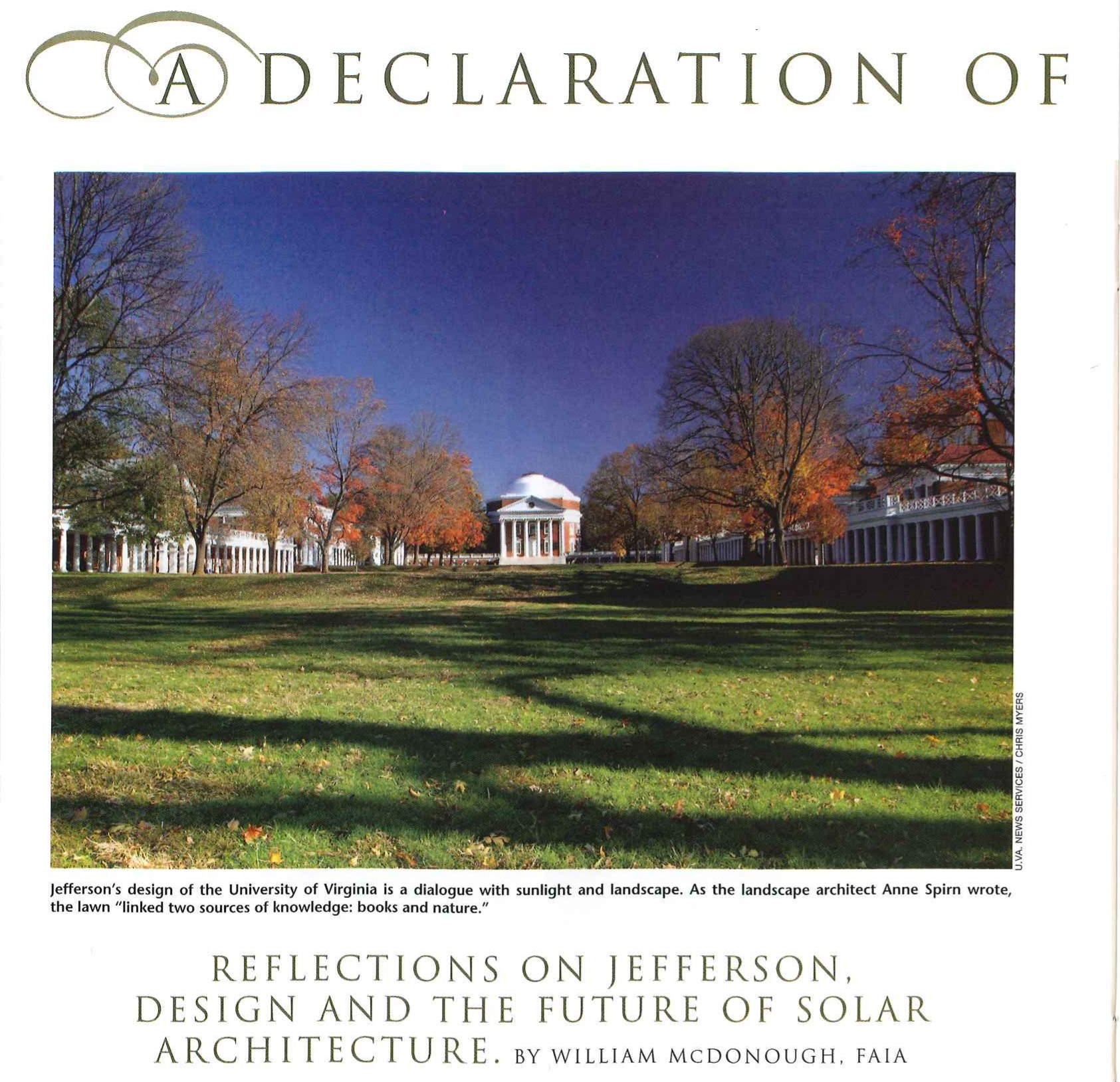 Opening page of A Declaration of Interdependence in Solar Today, November/December 2004